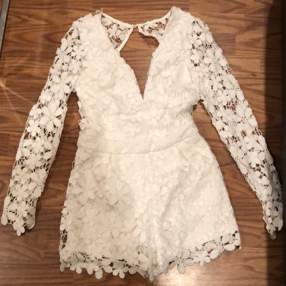 white long sleeve lace romper